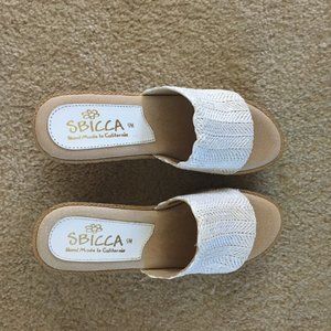 Sbicca Mary Wedge Sandal, White. 9M (US)